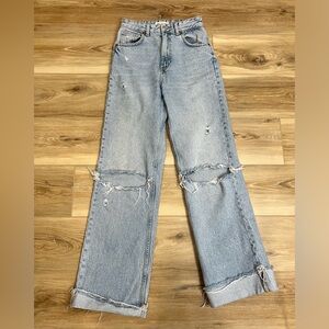 Zara Light Blue Distressed Wide Leg Jeans Size 2